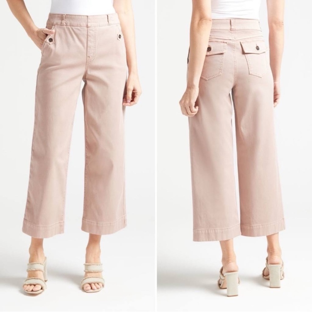 Spanx‎ Stretch Twill Cropped Wide Leg Pants Blush Pink cropped flare
